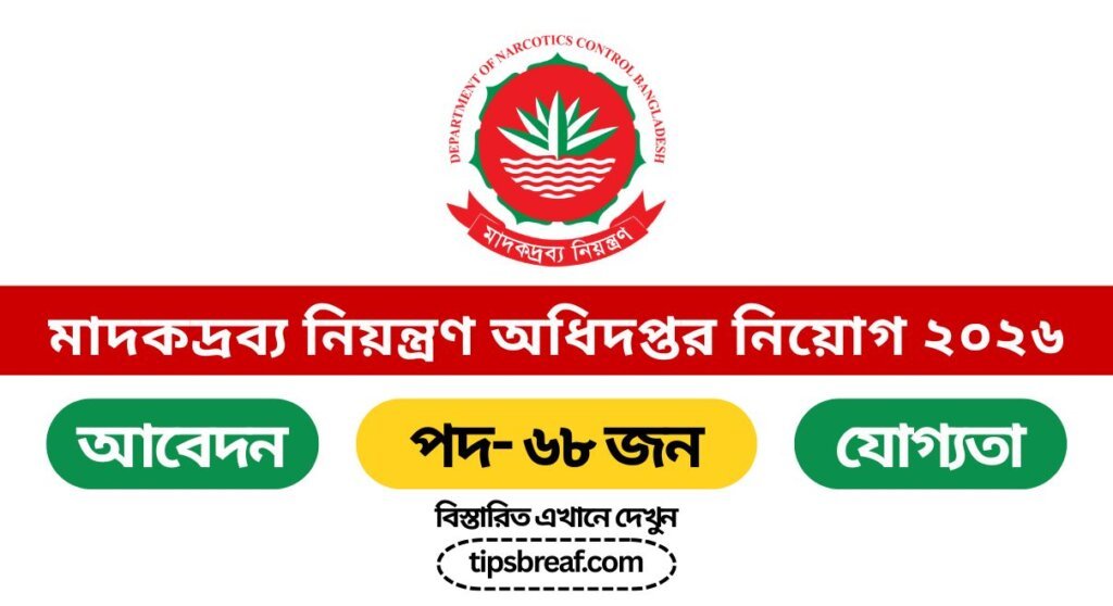 মাদকদ্রব্য নিয়ন্ত্রণ অধিদপ্তর নিয়োগ ২০২৬